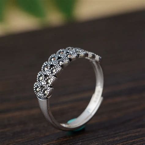 Aliexpress Com Buy Fnj Silver Marcasite Ring Original Pure S