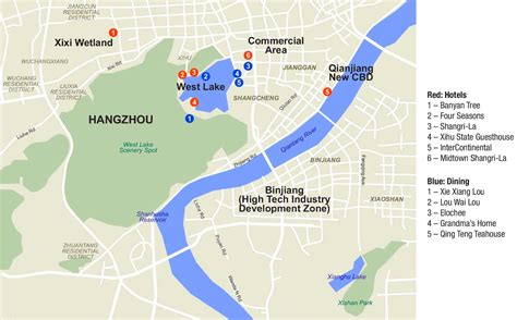Hangzhou Hotels And Restaurants Map