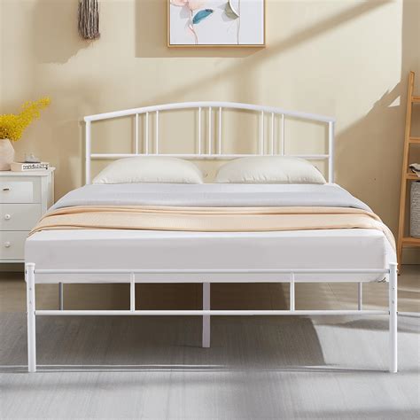 Vecelo Inch Full Bed Frame White Beds Metal Platform Mattress Foundation With Headboard