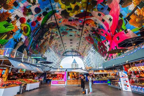 Inside Of The Modern Market Hall In Rotterdam Netherlands Stock