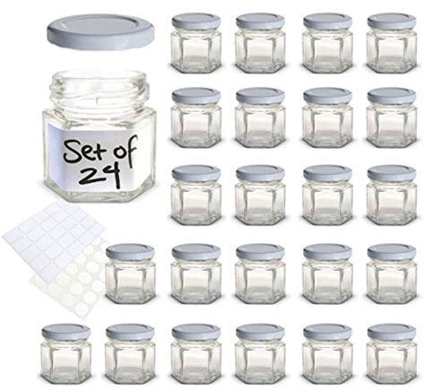 1 5 Oz Hexagon Mini Glass Jars With Lids And Labels Pack Of 24 White 1 5 Oz Pricepulse