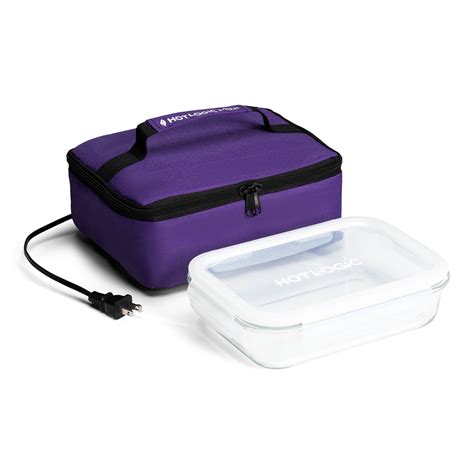 Hotlogic Food Warming Tote Lunch Bag 120v With Glass Dish Purple
