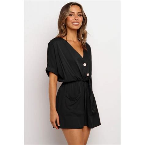 Army Green V Neck Tunic Romper With Pockets Rust Black Army Green V