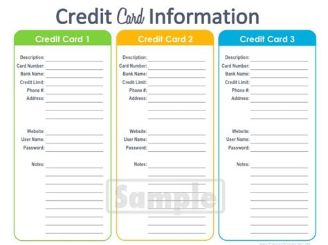 Credit Card Information Template