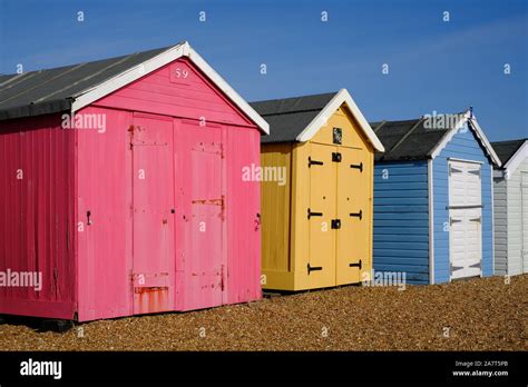 Brightly Coloured Beach Huts At Felixstowe Stock Photo Alamy