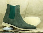 Men's Green Chelsea Suede Boots, Outerwear Boots, Casual Boots, Street ...