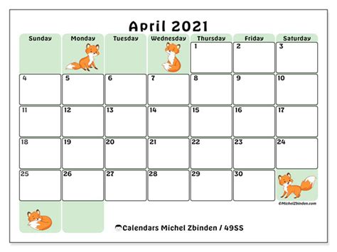 Printable April 2021 “49ss” Calendar Michel Zbinden En