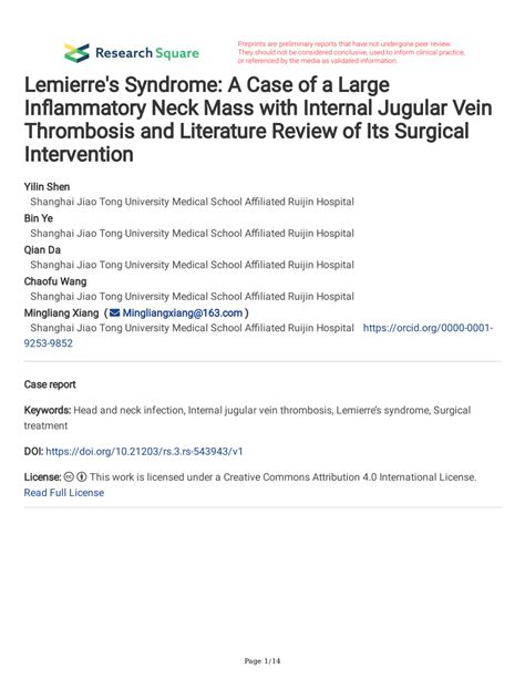Pdf Lemierres Syndrome A Case Of A Large Inflammatory Neck Mass