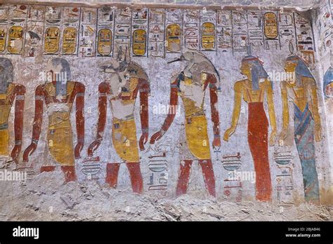 Ancient Paintings And Egyptian Hieroglyphs At The Pharaoh Tomb In The