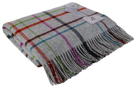 Bronte By Moon 100 Wool Throw Blanket Tartan Check Spot Made In Uk