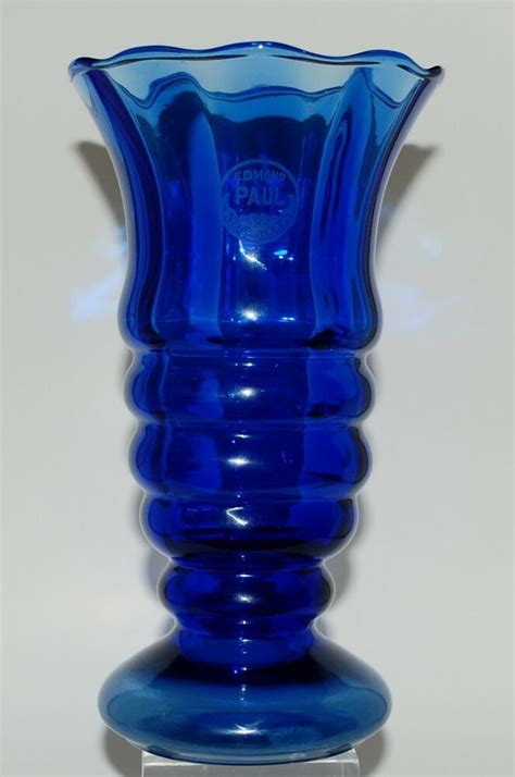 Rare Signed Edmond Paul Neufvilles Art Deco Cobalt Blue Glass Vase