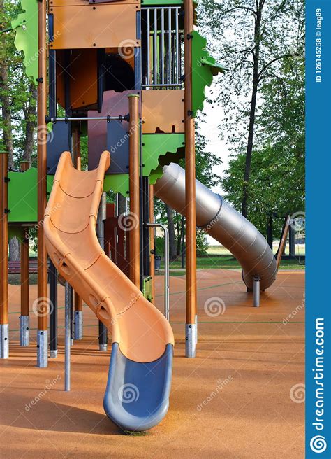 Colorful Playground With Swings And Slides Stock Photo Image Of