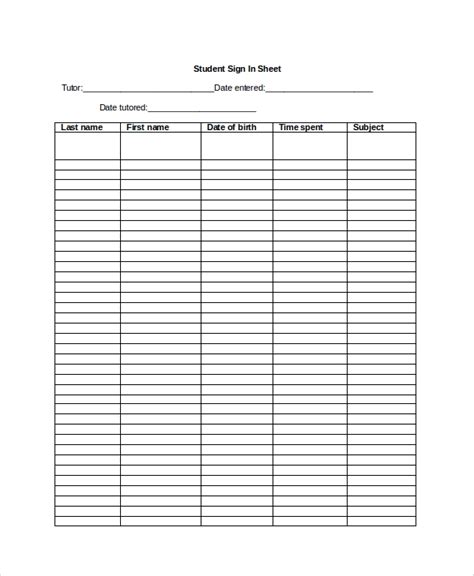 Free 8 Sample Student Sign In Sheet Templates In Pdf Ms Word