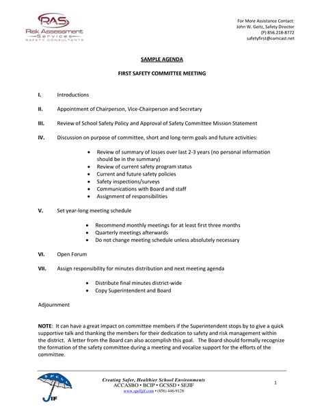 Kostenloses Safety Committee Meeting Agenda Pdf