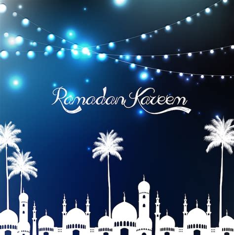 Premium Vector Ramadan Kareem Greeting Poster With Mosque And Palm Tree