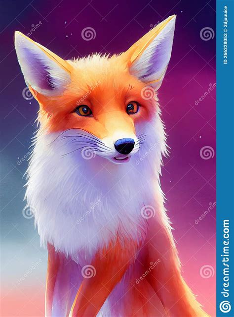 Watercolor Portrait Of Cute Swift Fox Land Animal Stock Illustration