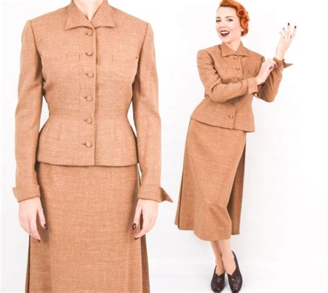 1950s Caramel Wool Skirt Suit 50s Tan Fine Wool Suit Brown Etsy