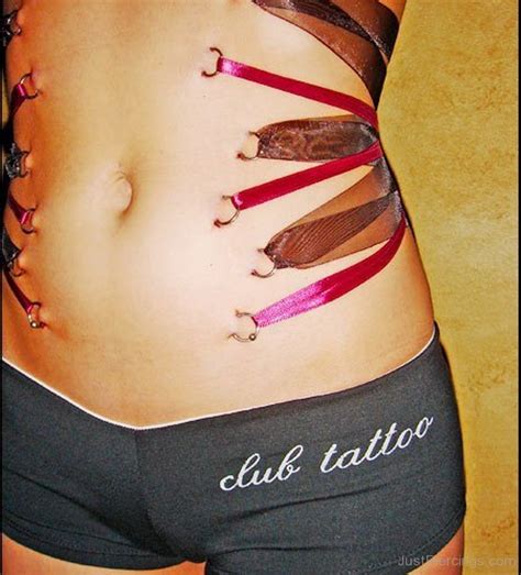 Amazing Corset Piercing With Color Ribbons