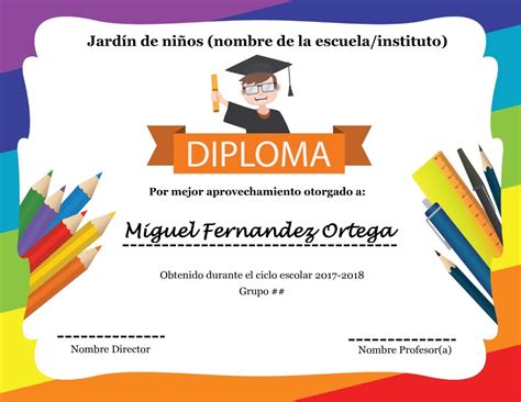Plantilla Diploma Kinder Jardín De Niños Primaria Para Word 3900
