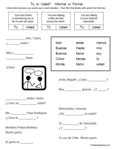 Printable Beginner Spanish Worksheets Greetings Beginner Spanish