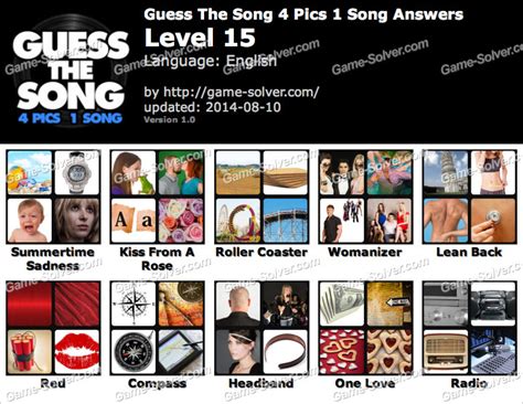 Guess the song is the picture trivia game that tests you on all of your radio and record smarts. Guess The Song 4 Pics 1 Song Level 15 - Game Solver