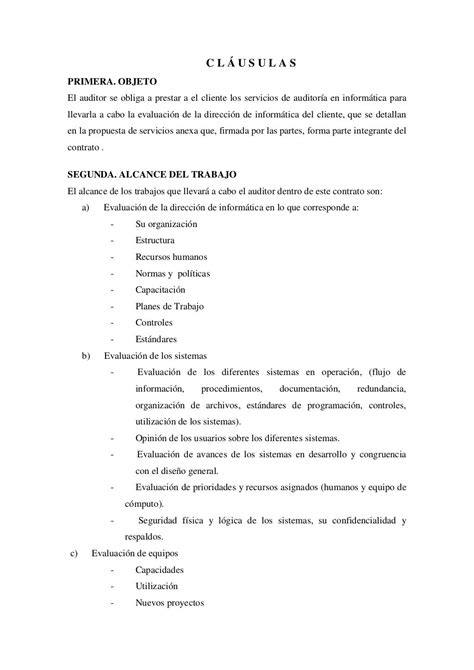 Ejemplo De Contrato De Auditoría En Informática