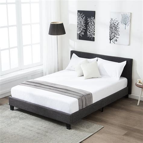 Mecor Upholstered Linen Platform Full Size Bed Metal Frame - with Solid ...
