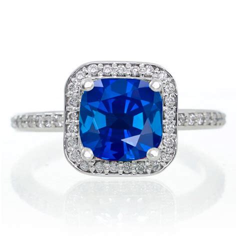15 Carat Princess Cut Sapphire Classic Halo Engagement Ring On 10k