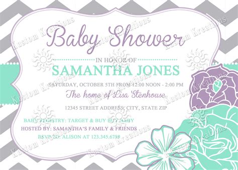 Diaper, stork, monkey also see holiday themed baby shower invites. Chevron Flowers Baby Shower Invitations | Kustom Kreations