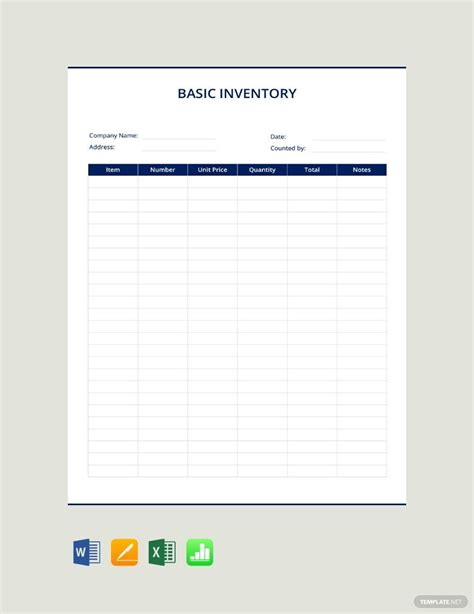 Printable Inventory Templates Documents Design Free Download