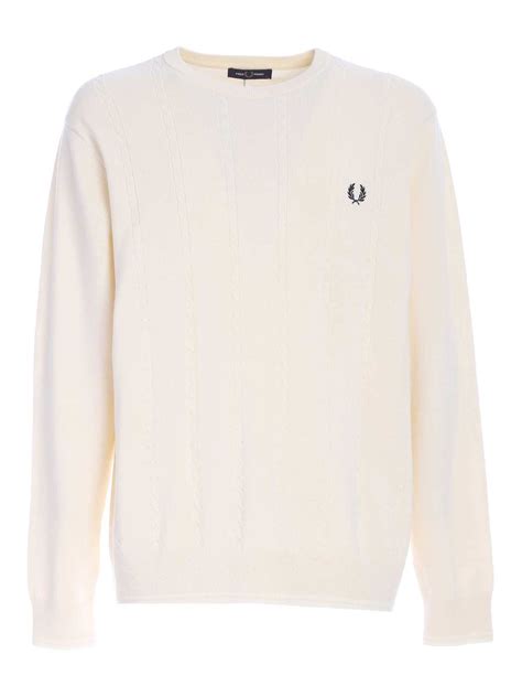 Crew Necks Fred Perry Cable Knit Sweater In Ecru Color K2554560