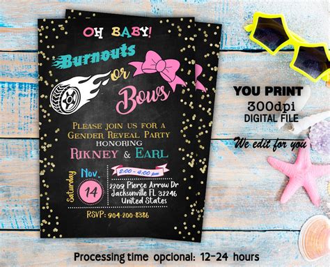 Burnouts Or Bows Gender Reveal Invitation Car Gender Reveal Etsy