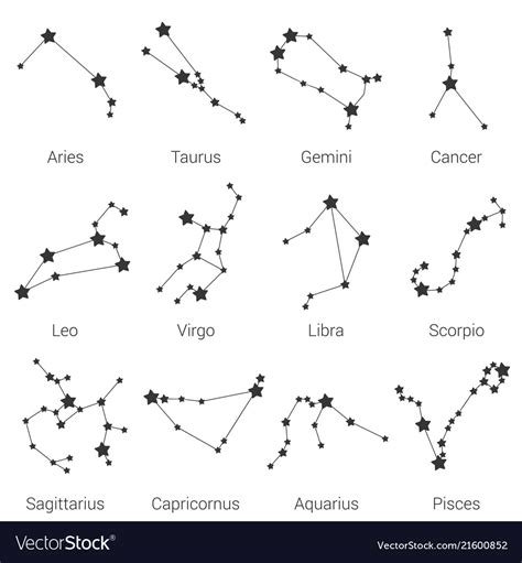 12 Zodiac Signs Constellations Isolated Set Vector Image