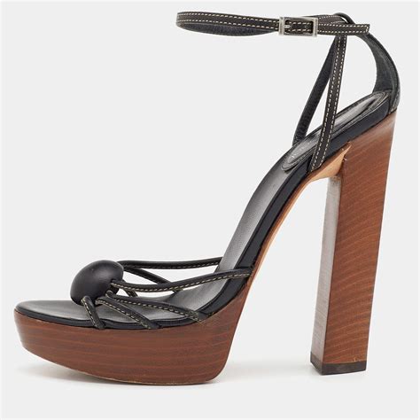 Sergio Rossi Black Leather Ankle Strap Platform Sandals Size 355