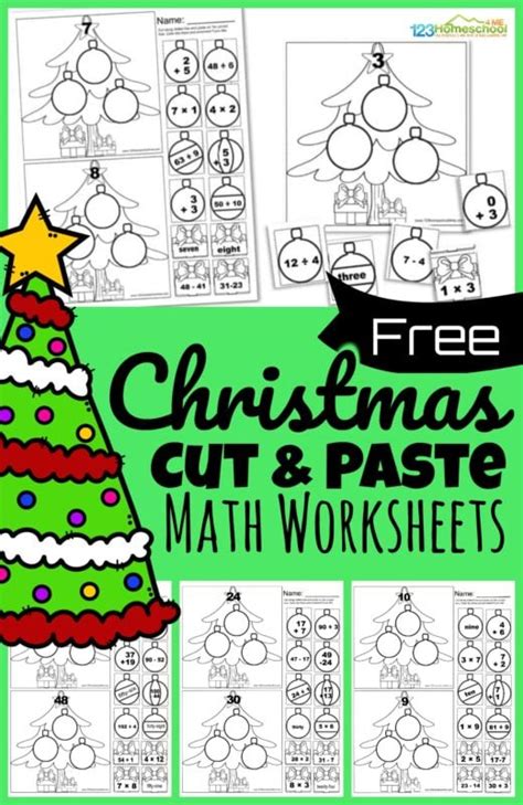 🎄 Free Cut And Paste Christmas Math Worksheets