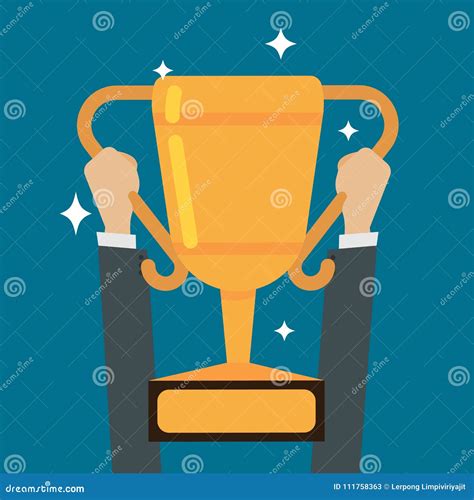 Businessman Two Hand Holding Gold Cup Award For Successful Vector