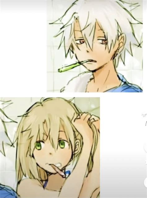 Two Pictures Of Anime Characters Brushing Their Teeth