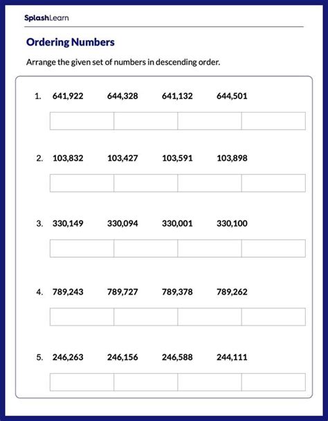 Arrange Numbers In Descending Order Math Worksheets Splashlearn
