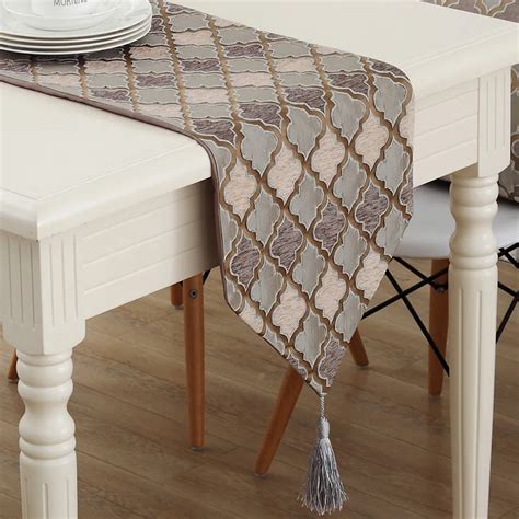 Modern Vintage Style Tassels Table Runner Embroidered Grey Coffee Table