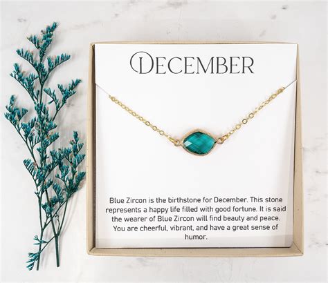 December Birthstone Necklace Blue Zircon Gold Necklace Etsy