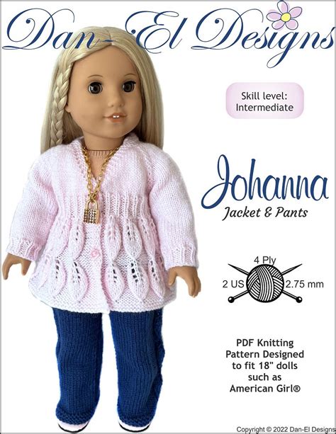Dan El Designs Johanna Doll Clothes Knitting Pattern 18 Inch American