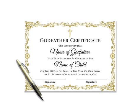 Godfather Certificate Template Christening Certificate Baptism