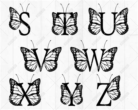 Butterfly Letter Butterfly Monogram Alphabet Svg Monogram Etsy