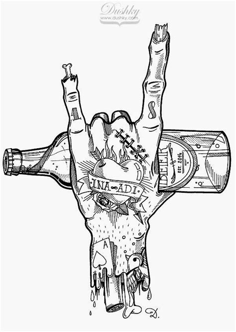 Zombie Rock Hand Beer Bottle Tattoos By Dushky Tattoo Drawings
