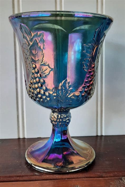 Vintage Iridescent Blue Indiana Carnival Glass Goblets Etsy