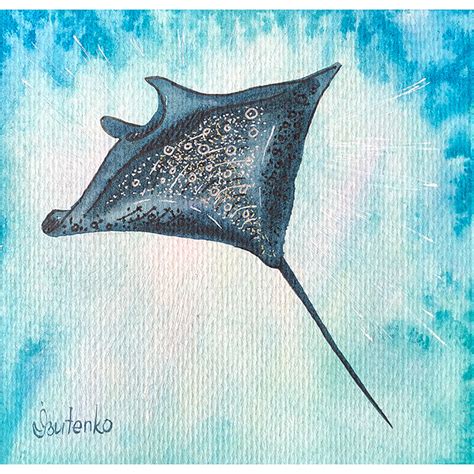 Stingray Painting Animal Original Art Underwater Artwork Fis Inspire
