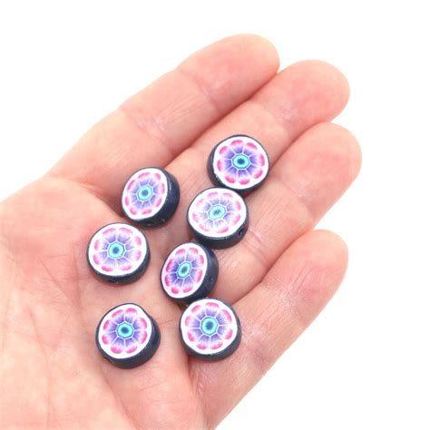 Flower Shaped Beads Polymer Clay Beads Round Flat Beads In Etsy