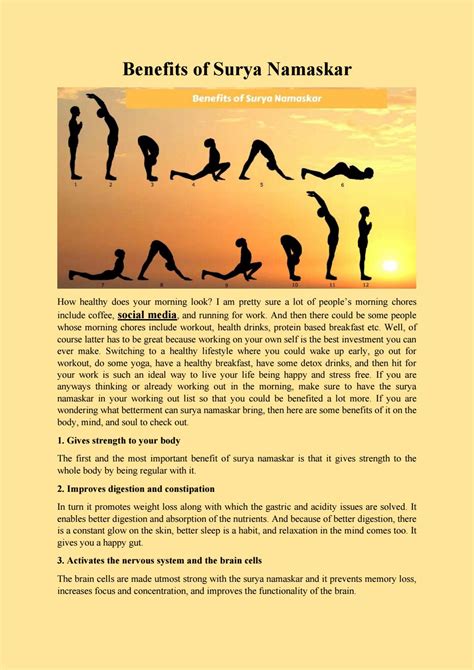 It can be done while seated or while standing. Benefits of surya namaskar by David Boon - Issuu
