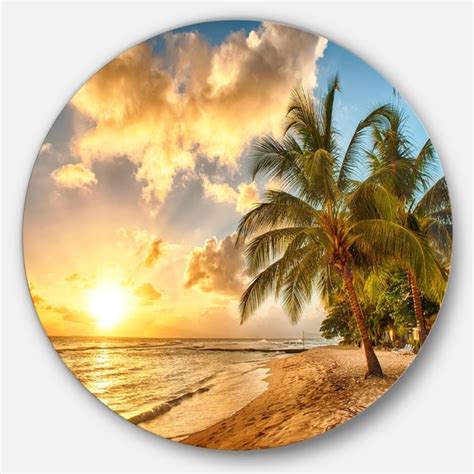 Designart Gorgeous Beach Of Island Barbados Modern Seascape Circle