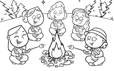 Camp Scene Girl Scout Activities Colouring Pages Girl Scout Camping